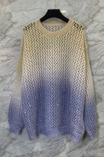 

gradient hollow loose sweater women's new style, White