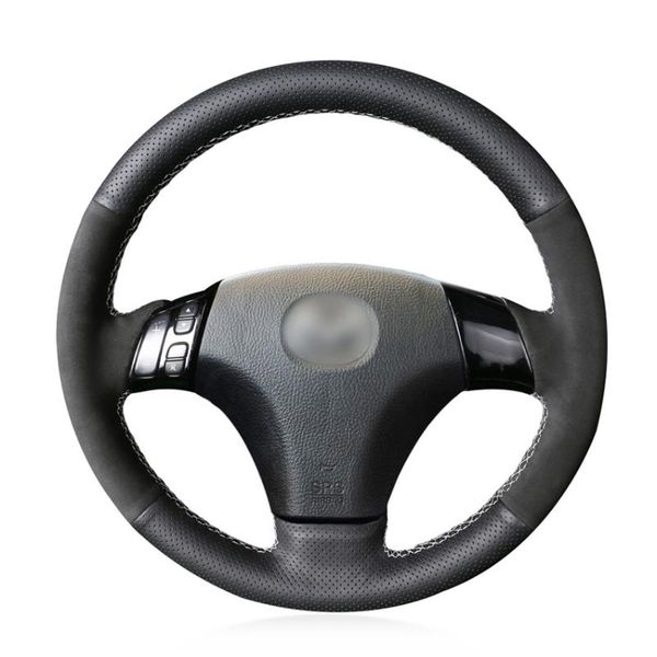 

hand sew black artificial leather suede car steering wheel cover for 3 axela 2004-2009 5 2004-2010 6 atenza covers