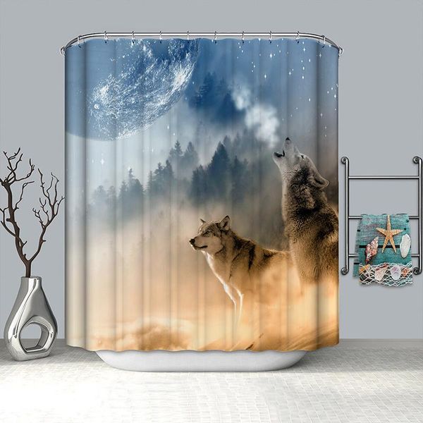 

shower curtains mist forest wolf curtain large size bathroom nature scenery