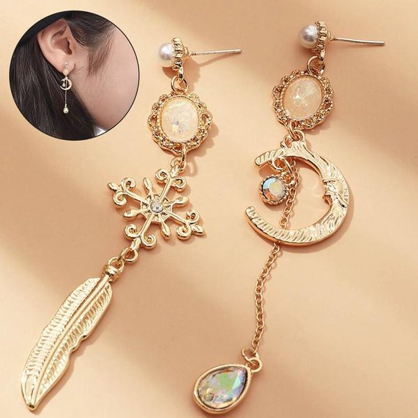 

personality long section hollow out asymmetrical dangle geometric fashion stud earrings prevent allergy round, Golden;silver