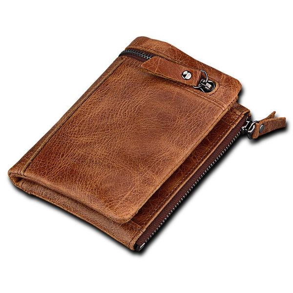 

new men wallet 100% genuine leather men wallet retro cow leather portomonee male cuzdan short card combination, Red;black