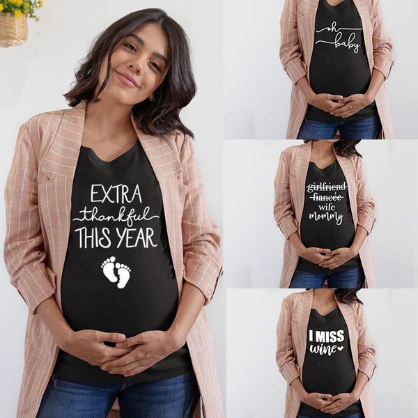 

extra thankful this year maternity women t shirt pregnancy announce im pregnant clothes, White