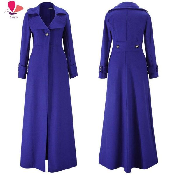 

women autumn winter woolen blend x long coat trench slim turn down collar jackets fashion female outwear women's wool & blends, Black