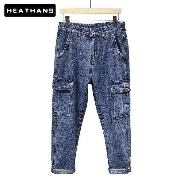 

men's jeans japan tide cargo style loose casual mens clothing straight trousers hip hop wide leg pants pantalon homme, Blue