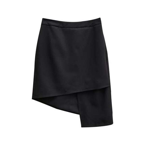 

women party mini skirt brwon khaki black asymmetrical a-line solid s0242 210514