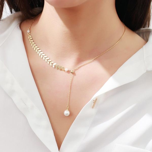 

earrings & necklace wheat ears chain pearl tassel pendant for women real gold plated asymmetrical design bracelet gifts jewelry sets, Silver