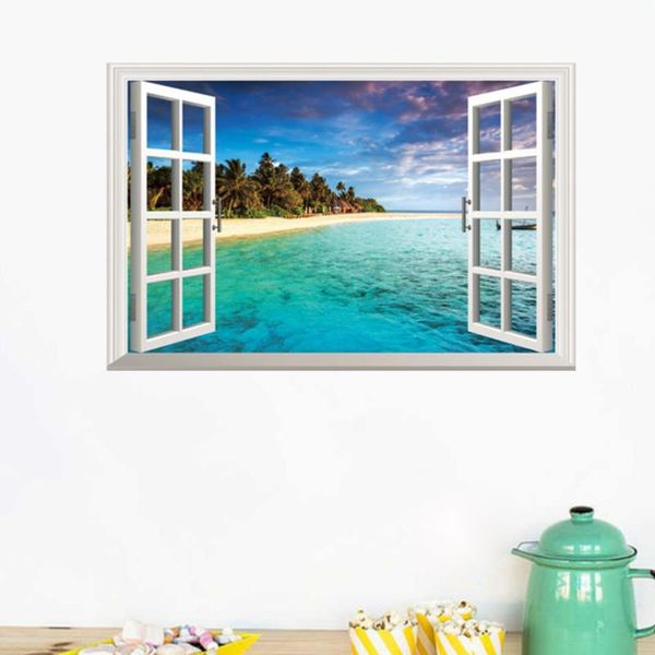 

fake window sea wallpaper wall decals removable background poster wallpapers