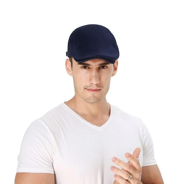 

men women soft solid color hats casul breathable sun adjustable net beret outdoor, Black;white