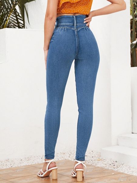 

high waist zip fly skinny jeans p2hq#, Blue
