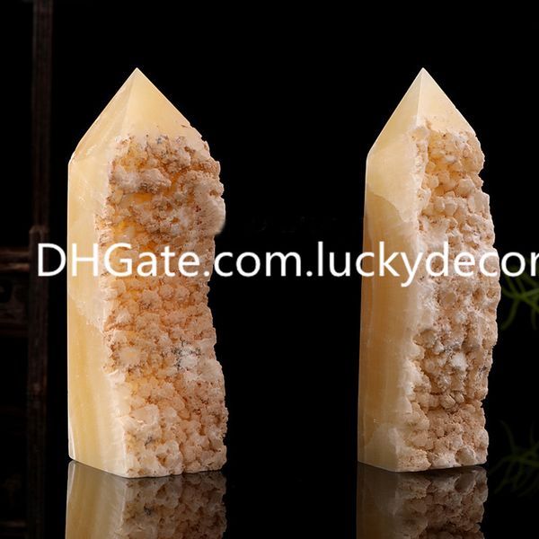 Gelbe Calcit Quarz Kristall Cluster Towers Handwerker Unregelmäßiger 4seits Natürlicher Druzy Geode Edelstein Mineralpunkt Obelisk Zauberstab Für Reiki Heilung und Kristallgitter