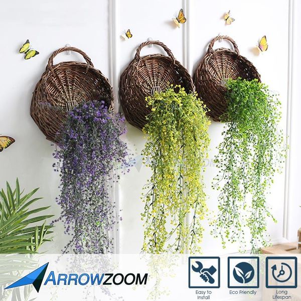 

decorative flowers & wreaths arrowzoom artificial hanging wall planter with woven basket greenery bundle az1187