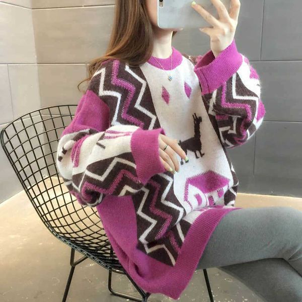 

women sweater pullover autumn winter plus size women fat sister korean version loose thin lazy student 100 kg sweater 210526, White;black