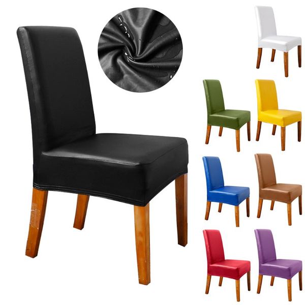 

1/2/4/6/8/10pcs waterproof stretch chair cover pu leather fabric elastic seat covers for home banquet