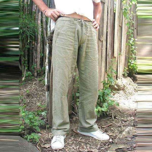 

mannen losse grote size linnen lange vintage comfy casual zakken trekkoord straight harem broek, Black