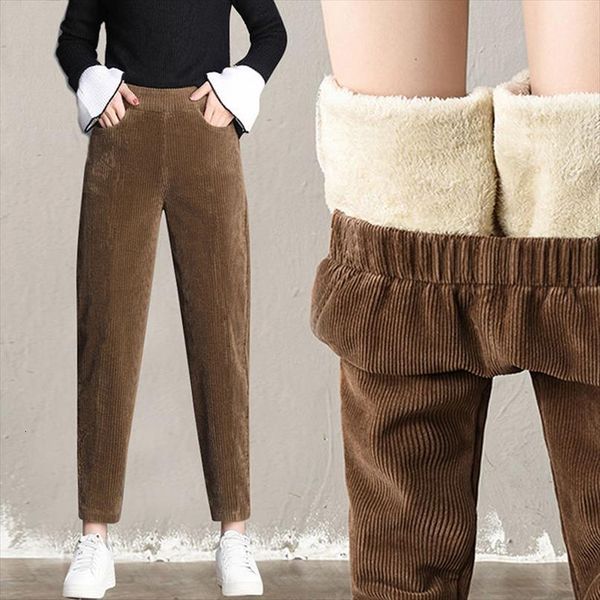 

plush thick casual corduroy womens capri warm autumn and winter high waist harem trousers women, Black;white