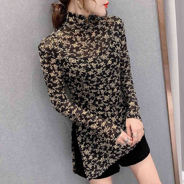 

women's hoodies & sweatshirts the clothes in autumn are thin, broken flowers, irregular hem, split bottom shirt cropped crop boku no he, Black