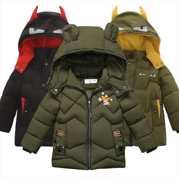 

fashion winter boys jacket childrens coat little devil boy cartoon bear print decoration baby hooded cotton, Blue;gray