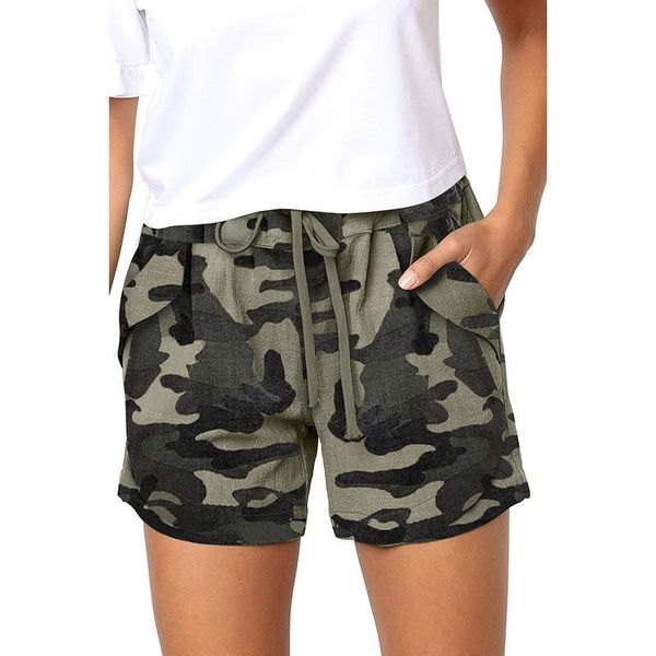 

women's shorts biker for women fashion drawstring comfy casual print elastic waist pockets short camouflage bandage sumer, White;black
