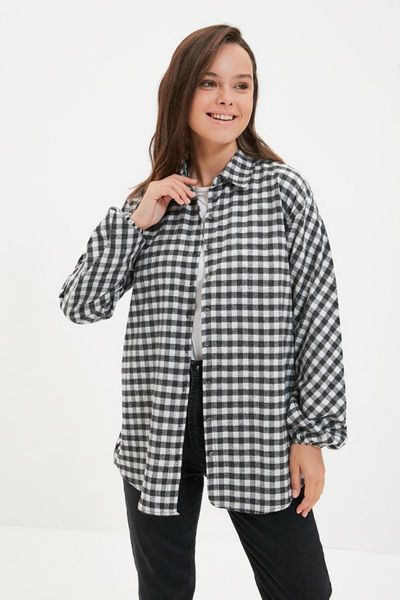 

women's jackets trendyol shirt collar pÃ¶ti plaids tunik tctaw22uk0112, Black;brown