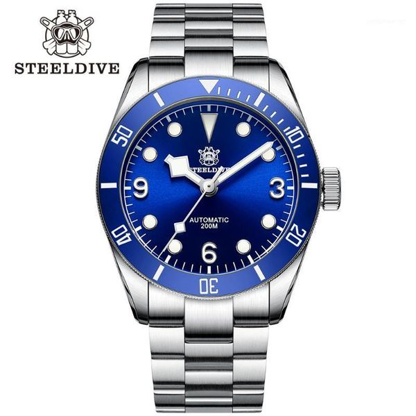 

steeldive professional diver watch 200m waterproof nh35 automatic men sapphire stainless steel mechanical wristwatches, Slivery;brown