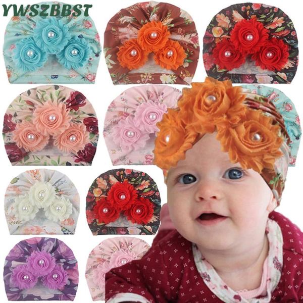 

caps & hats baby accessories cotton infant hat spring autumn pearl flower scarf girls knitted cap winter colorful children, Yellow