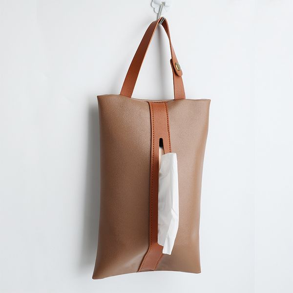 

simple style hit the color paper towel bag creative car hanging pu leather pumping paper bag waterproof paper bags for washroom, Black;red