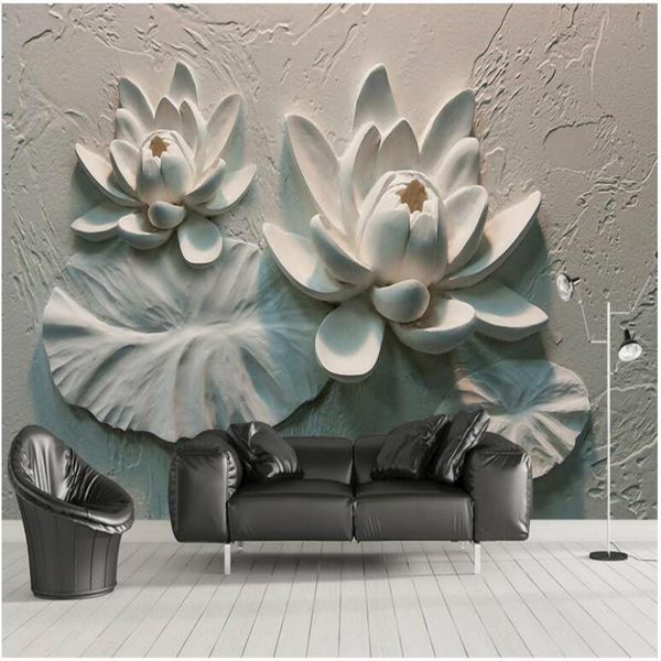 

wallpapers 3d stereo relief lotus wallpaper wall paper decorative painting for walla home improvement