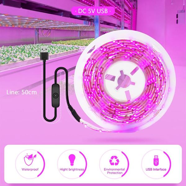 

grow light full spectrum usb strip 1m5m smd dc5v waterproof led phyto tape for seed plants flower greenhouses strips