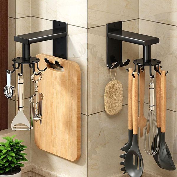 

multi-purpose hooks hole-space aluminum kitchen rotating hook rack retractable wall seamless home storage organizatio & rails