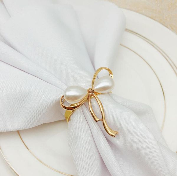

10pcs/lot pearl bow napkin ring shop wedding buckle table decoration rings
