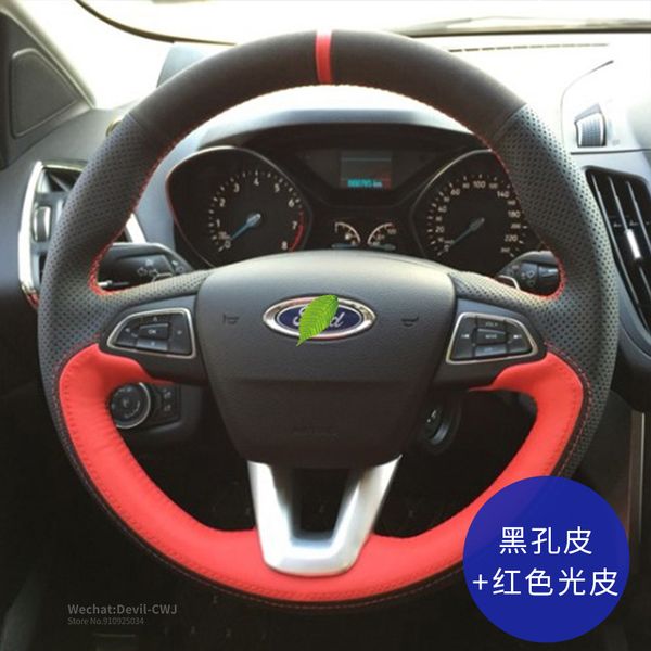 

for ford mondeo focus escort kuga edge taurus s-max fiesta explorer escape mustang black suede red leather steering wheel cover