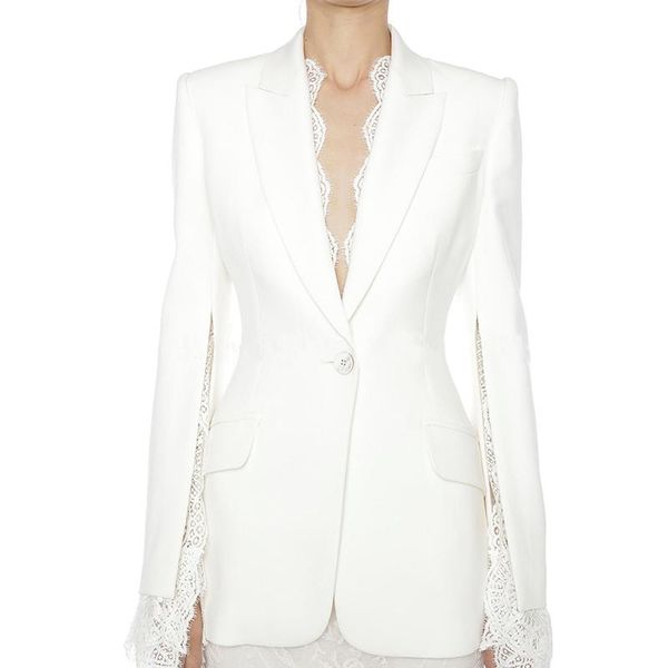 

women's suits & blazers libieliy nice popest designer blazer slit sleeve lace embellished single button jacket, White;black