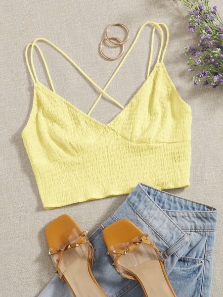 

crisscross back shirred cami c9xe#, White
