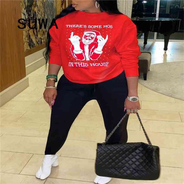 

red white chic printed high street fashion lounge wear women pullover sweatshirt long sleeve fall winter hoodies tunic 210525, Black