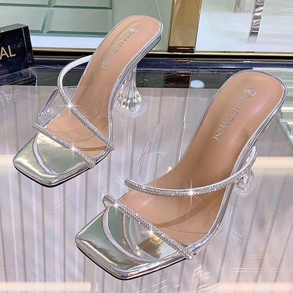 

slippers woman transparent belt design high-heeled outdoor open-toed ladies summer shoes plus size 35-46, Black