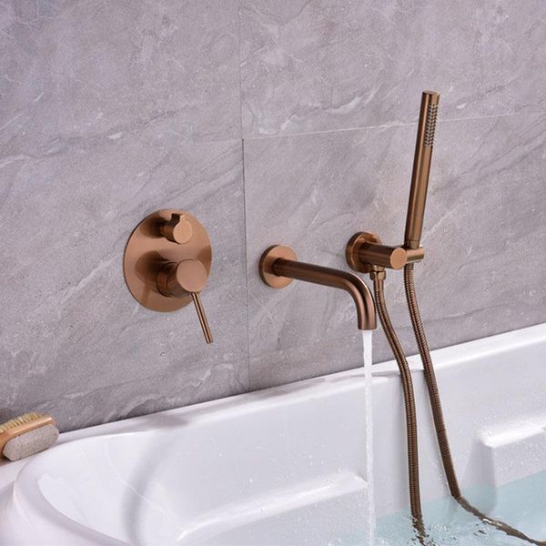 

round copper concealed shower embedded in the wall and cold rose gold bathtub set bathroom sets