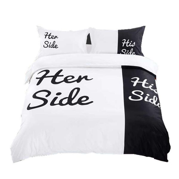 

bedding sets her side/his side 3/4pcs couple double bed gift duvet black&white cover set couples size linen /king