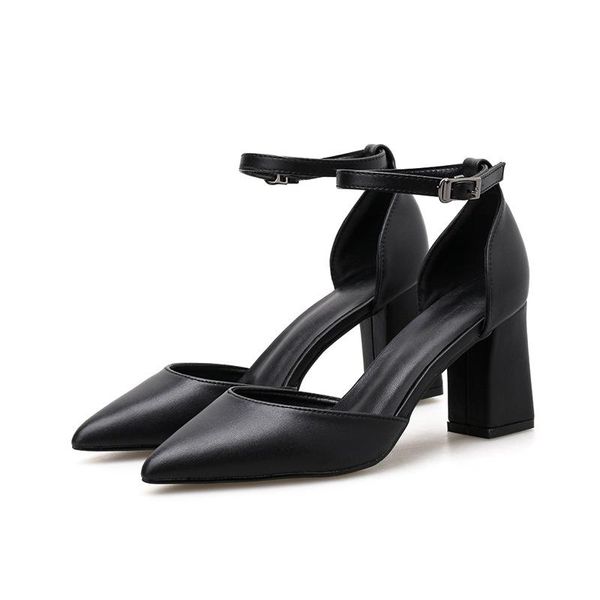 

dress shoes style thick heel women stiletto heels slingbacks ankle strap pointed toe ladies high pumps wedding, Black