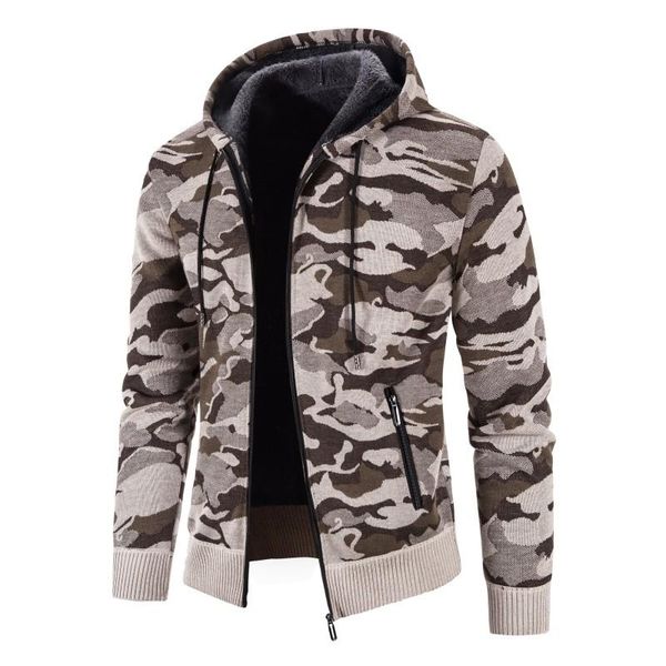 

men's sweaters 2021 men sweater fleece cardigan winter hooded jacket male camouflage thick warm sweatercoat, White;black