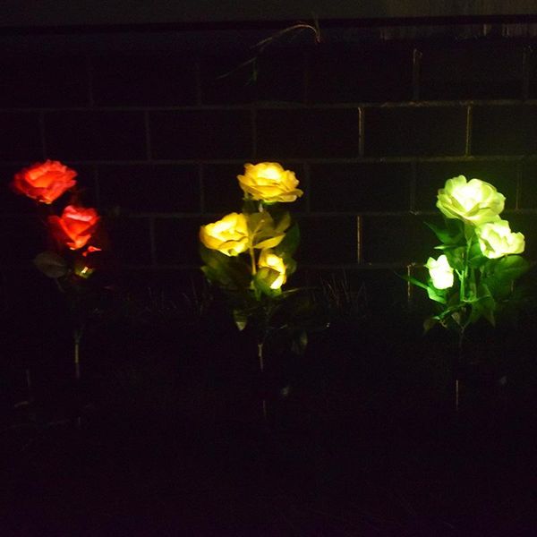 

interior&external lights led solar rose flower light 3 heads garden stake landscape outdoor decoration lamp arrival