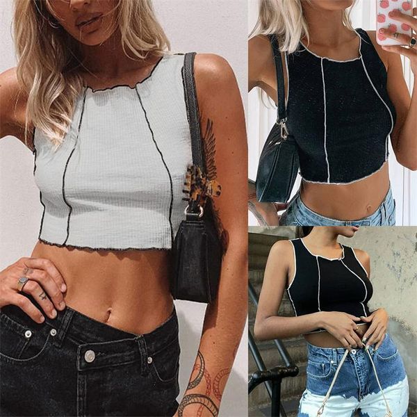 

women's tanks & camis y2k crop women lace 90s aesthetic e-girl stretchy tank sleeveless round neck stitching knit slim fit, White
