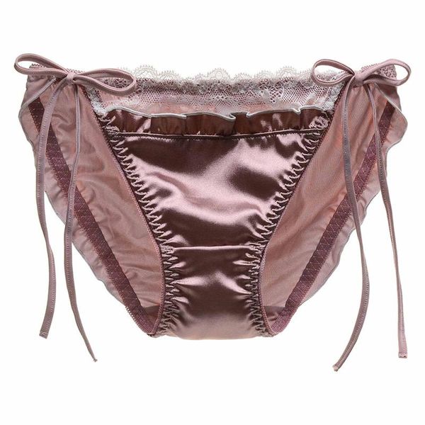 

women's panties women satin temptation low-waist for underwear female lace-up pleated bikini briefs, Black;pink