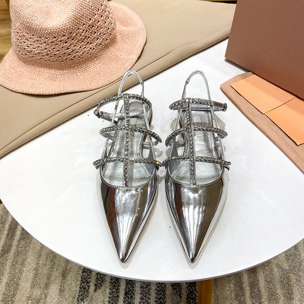 

women summer sandals pointed head diamond bling flat shoes genuine leather designer prom sandal dress shoe good quality silver, Black