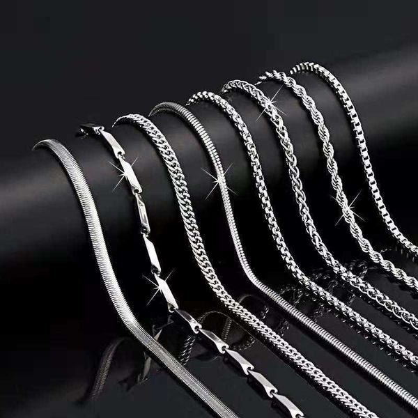 

net red men's titanium steel box chain necklace flat snake keel water wave stainless clavicle jewelry, Silver