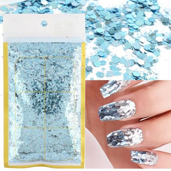 

nail glitter 50g/bag mermaid gradient style glittering pigment powder 12-boxedcolor set holographic flash chrome-plated ft1928, Silver;gold