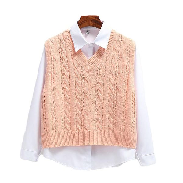 

women's vests korean style fashion women sweater vest 2021 spring fall twist knitted loose v neck sleeveless pullover female outerwear, Black;white