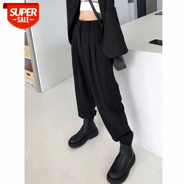 

loose straight radish harem trousers with ankle feet overalls women's thin wild waist casual plus velvet suit pants #lo97, Black;white