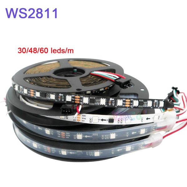 

strips 5m/lot ws2811 smart pixel led strip; addressable dc12v 30/48/60leds/m full color ic rgb light tape