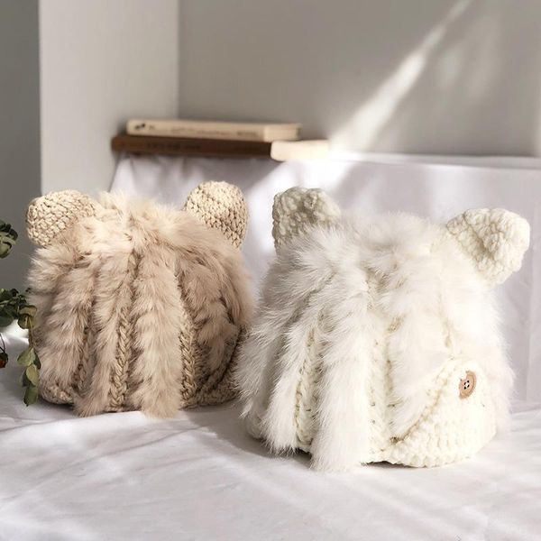 

beanie/skull caps fur sweet and cute cat ears straw hat female japanese autumn winter knitted lei feng hats for women, Blue;gray