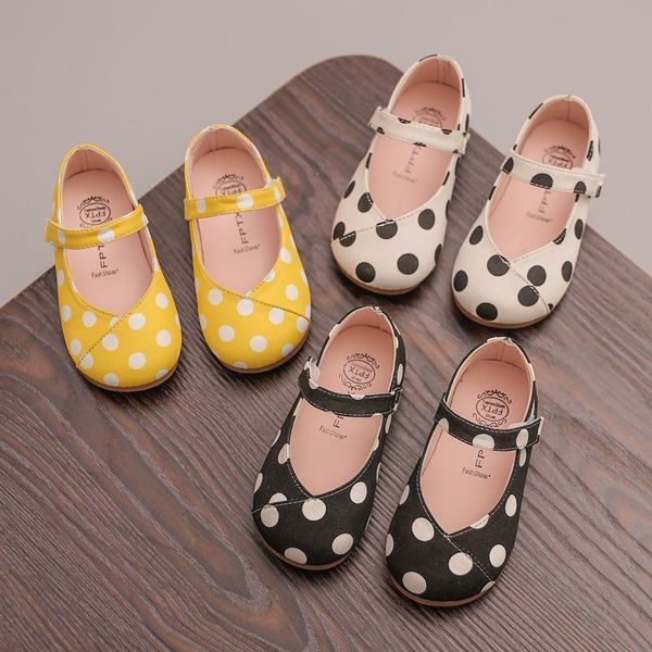 

spring children leather shoes fashion dot soft sole girls single kids princess flat casual sneakers shs008, Black;grey